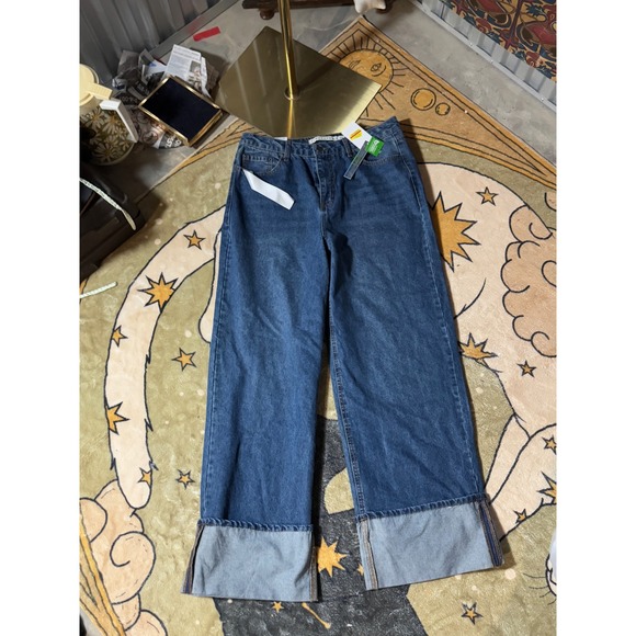 Tinseltown Wide Leg Jeans Size 13 Dark Wash Denim Cuffed High Waist New - Picture 1 of 4
